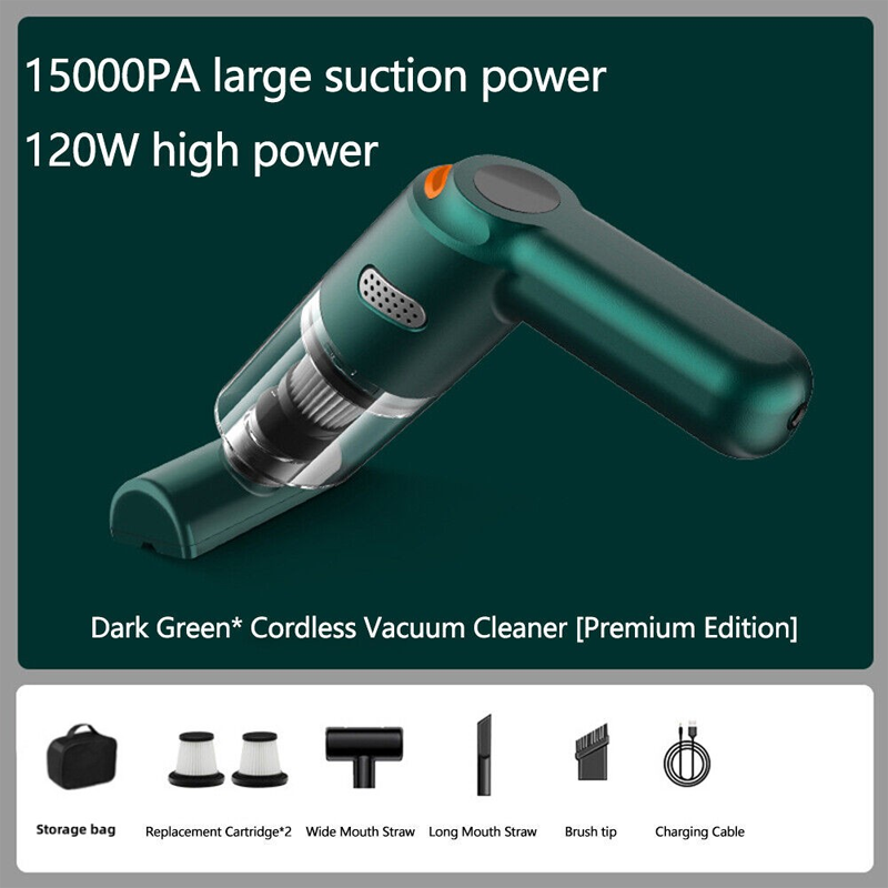 ⏳Zeitlich begrenztes Sonderangebot⏰ Kabelloser Handstaubsauger – 10000 Pa, 120 W, 400 g. 4000-mAh-Akku, 30 Min. Laufzeit. Waschbarer HEPA-Filter. Inkl. Bürste & Breitmauldüse. Weiß/Schwarz/Dunkelgrün ⚡