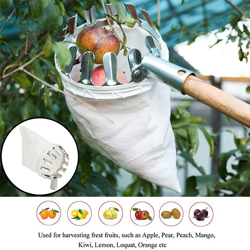 🍎Blitzangebot! Obstpflücker mit Auffangkorb – Pflückkopf aus verzinktem Eisen, Stoffbeutel – mit oder ohne Teleskopstiel (1,6–4,0 m) – Pflücken vom Boden aus! ✨