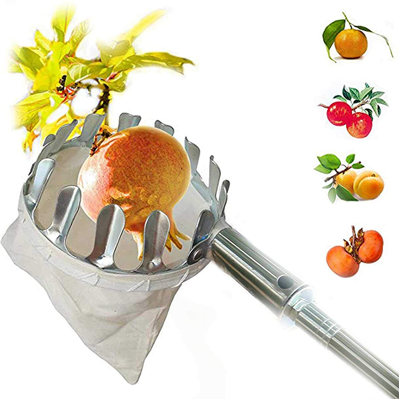 🍎Blitzangebot! Obstpflücker mit Auffangkorb – Pflückkopf aus verzinktem Eisen, Stoffbeutel – mit oder ohne Teleskopstiel (1,6–4,0 m) – Pflücken vom Boden aus! ✨