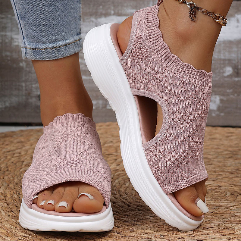 🏖️ Sommer-Sale 50% Rabatt 🏝️👡Damen Strick-Plateausandalen ✨Atmungsaktive bequeme Sommersandalen mit weicher Sohle für Stadt & Spaziergänge