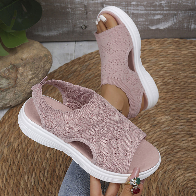 🏖️ Sommer-Sale 50% Rabatt 🏝️👡Damen Strick-Plateausandalen ✨Atmungsaktive bequeme Sommersandalen mit weicher Sohle für Stadt & Spaziergänge