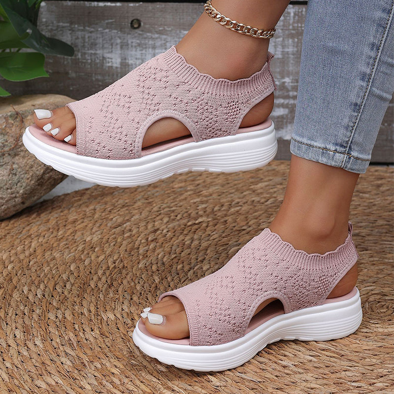 🏖️ Sommer-Sale 50% Rabatt 🏝️👡Damen Strick-Plateausandalen ✨Atmungsaktive bequeme Sommersandalen mit weicher Sohle für Stadt & Spaziergänge