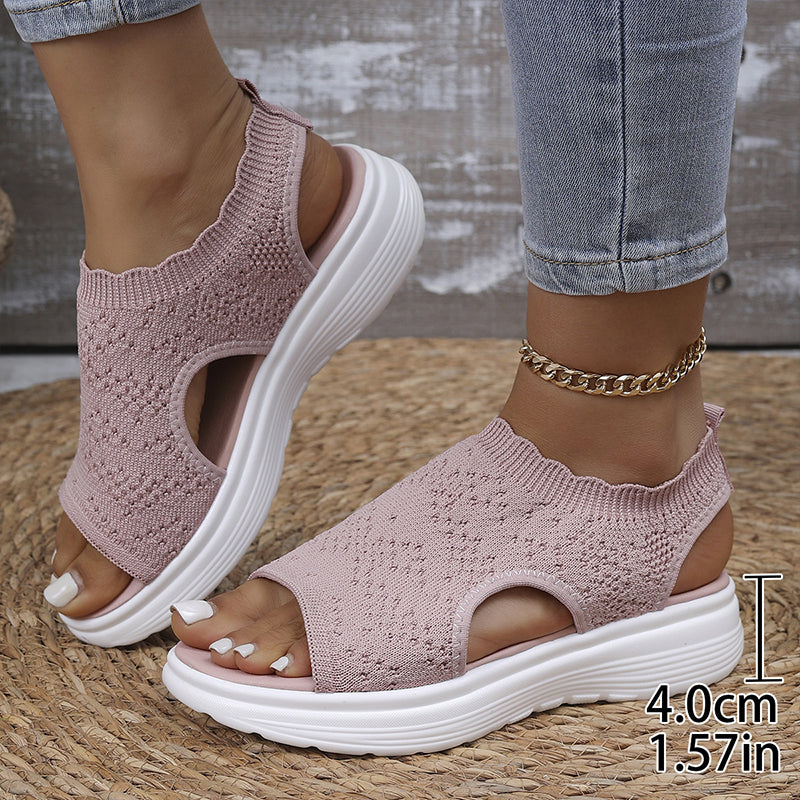 🏖️ Sommer-Sale 50% Rabatt 🏝️👡Damen Strick-Plateausandalen ✨Atmungsaktive bequeme Sommersandalen mit weicher Sohle für Stadt & Spaziergänge