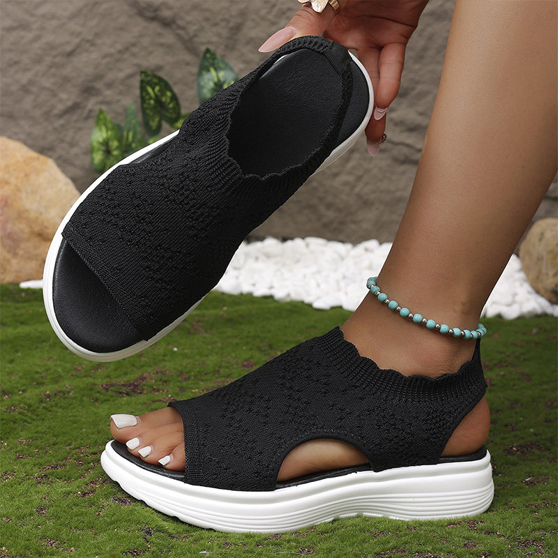 🏖️ Sommer-Sale 50% Rabatt 🏝️👡Damen Strick-Plateausandalen ✨Atmungsaktive bequeme Sommersandalen mit weicher Sohle für Stadt & Spaziergänge