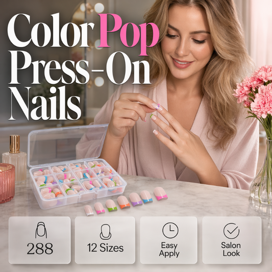 💅 50 % RABATT FÜR BEGRENZTE ZEIT! ✨ Color Pop Aufkleb-Kunstnägel Set mit 288 Stück – 12 Größen, einfache Anwendung, salonfertiger French-Look ohne Nagellack