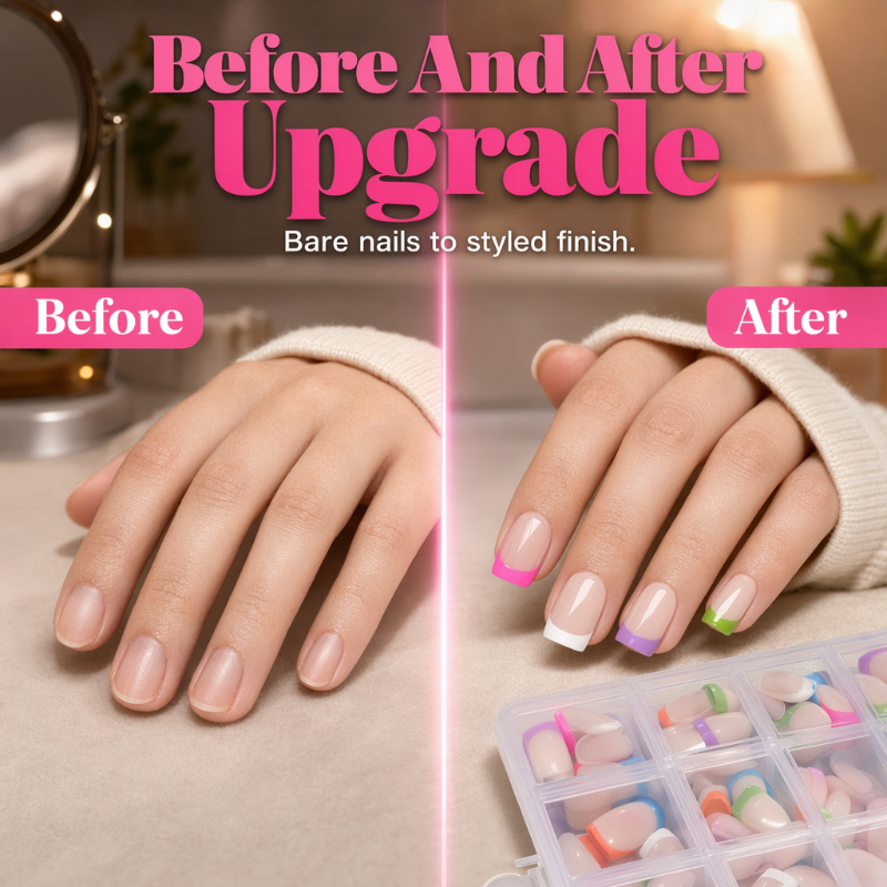 💅 50 % RABATT FÜR BEGRENZTE ZEIT! ✨ Color Pop Aufkleb-Kunstnägel Set mit 288 Stück – 12 Größen, einfache Anwendung, salonfertiger French-Look ohne Nagellack