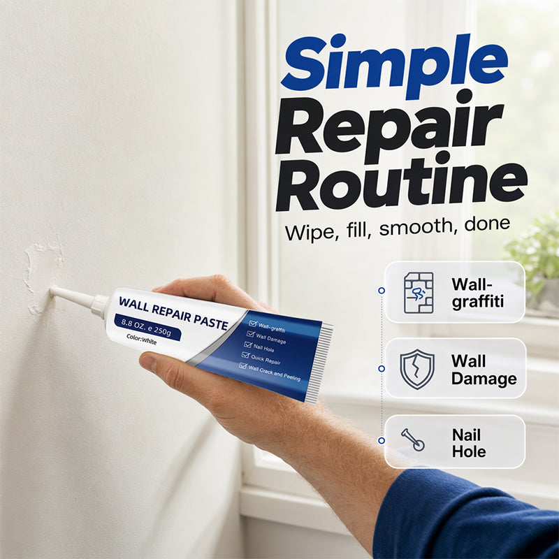🧱 BEGRENZTE ZEIT 50% RABATT 🛠️ Wasserdichte Wandreparaturpaste — Füllt Risse & Absplitterungen, glatte weiße Oberfläche