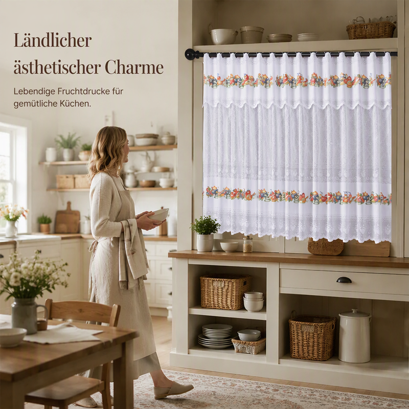 🌸 Retro-Küchenvorhang aus kurzer Spitze
