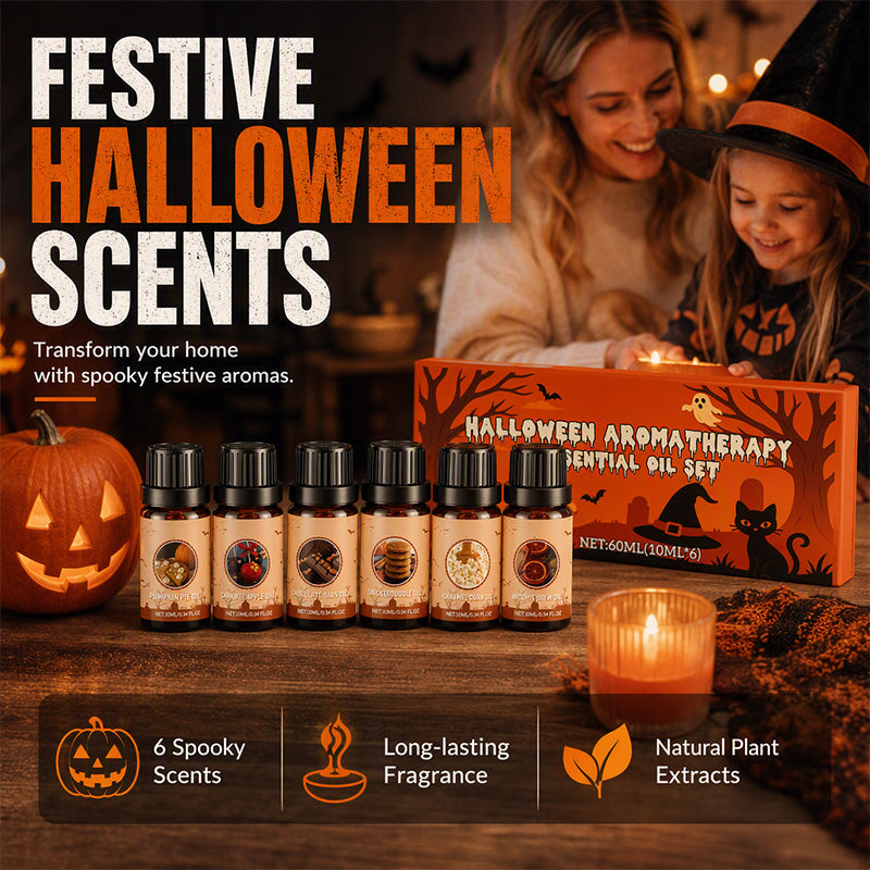 🎃✨ 50% RABATT! Halloween Duftendes Ätherisches Öl Set – 6 festliche Aromen einschließlich Kürbiskuchen & Hexen-Trank. Reine Pflanzenextrakte – schaffen Sie gruselige Partystimmung oder ein gemütliches saisonales Rückzugsgebiet! 🕯️👻
