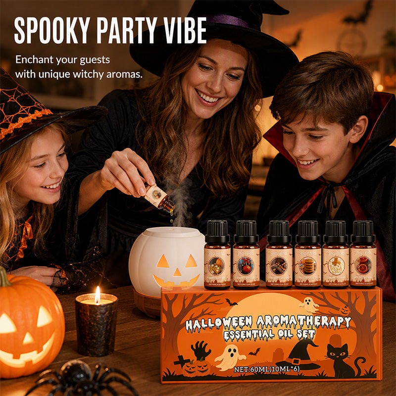 🎃✨ 50% RABATT! Halloween Duftendes Ätherisches Öl Set – 6 festliche Aromen einschließlich Kürbiskuchen & Hexen-Trank. Reine Pflanzenextrakte – schaffen Sie gruselige Partystimmung oder ein gemütliches saisonales Rückzugsgebiet! 🕯️👻