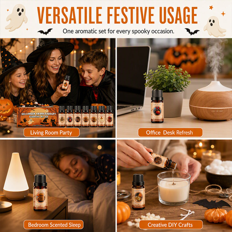 🎃✨ 50% RABATT! Halloween Duftendes Ätherisches Öl Set – 6 festliche Aromen einschließlich Kürbiskuchen & Hexen-Trank. Reine Pflanzenextrakte – schaffen Sie gruselige Partystimmung oder ein gemütliches saisonales Rückzugsgebiet! 🕯️👻