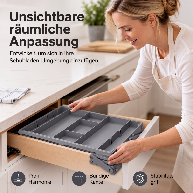 Ausziehbarer und zusammenklappbarer Schubladenorganisator