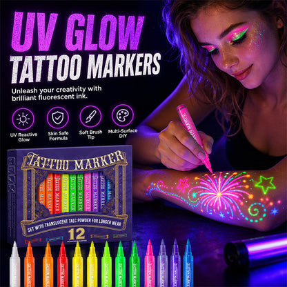 ✨ Glow-Tattoo-Stifte – UV-Neonfarben für Party & Festival, wasserfest & leicht abwaschbar