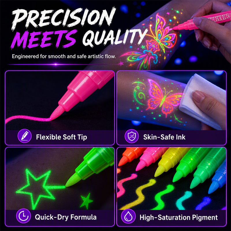 ✨ Glow-Tattoo-Stifte – UV-Neonfarben für Party & Festival, wasserfest & leicht abwaschbar