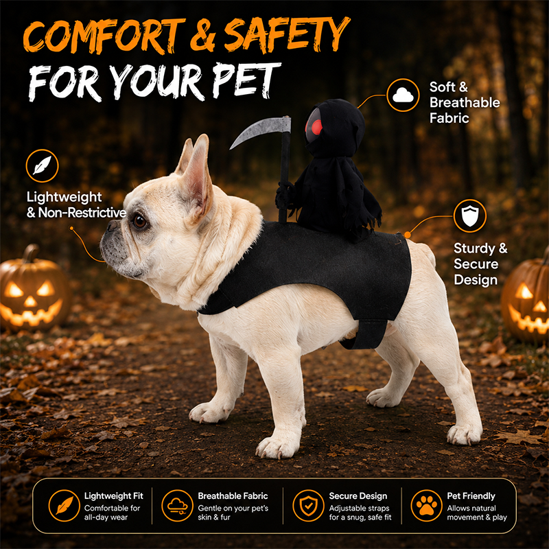 📸 Gruselspaß für deinen Vierbeiner! Das Sensenmann-Kostüm mit Umhang & Sense – perfekt für Halloween-Partys und unvergessliche Fotos