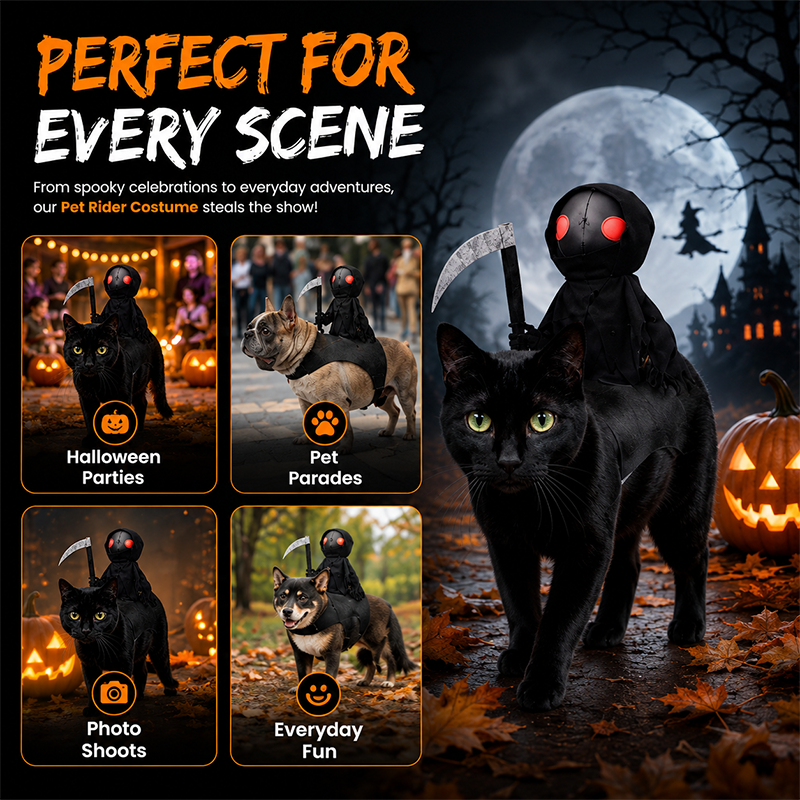 📸 Gruselspaß für deinen Vierbeiner! Das Sensenmann-Kostüm mit Umhang & Sense – perfekt für Halloween-Partys und unvergessliche Fotos