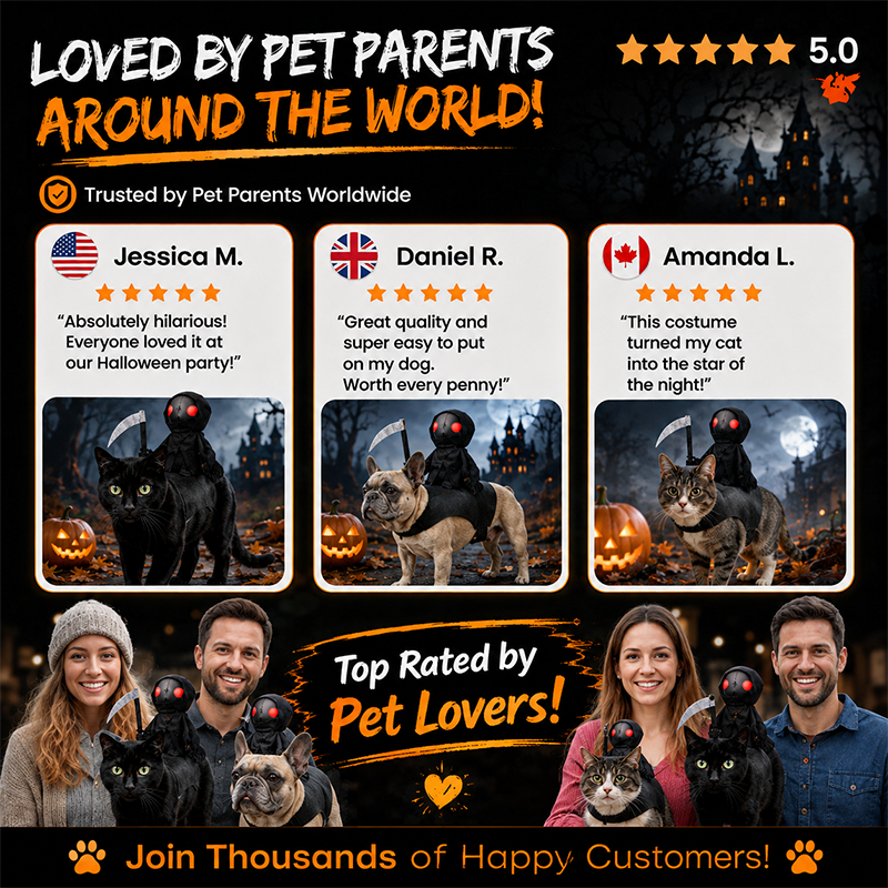 📸 Gruselspaß für deinen Vierbeiner! Das Sensenmann-Kostüm mit Umhang & Sense – perfekt für Halloween-Partys und unvergessliche Fotos