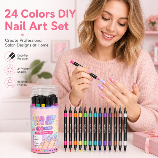 💅 24 Farben, 2 Spitzen, unendlich viele Designs! – Nail-Art-Stifte mit Doppelspitze – kreativ, in Salonqualität & einfach für DIY zu Hause ✨💥