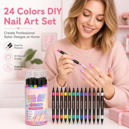 💅 12 Doppelspitze-Nail-Art-Stifte = 24 Farben – Nageldesign-Stift-Set für präzise Linien, Punkte & Muster 🎨✨