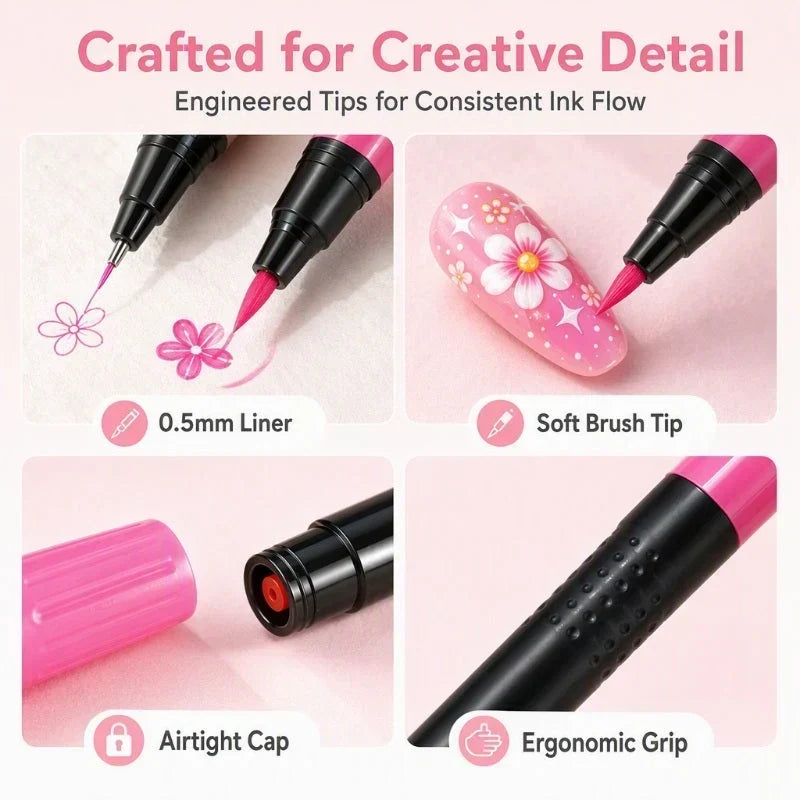 💅 12 Doppelspitze-Nail-Art-Stifte = 24 Farben – Nageldesign-Stift-Set für präzise Linien, Punkte & Muster 🎨✨