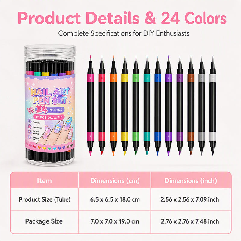 💅 24 Farben, 2 Spitzen, unendlich viele Designs! – Nail-Art-Stifte mit Doppelspitze – kreativ, in Salonqualität & einfach für DIY zu Hause ✨💥