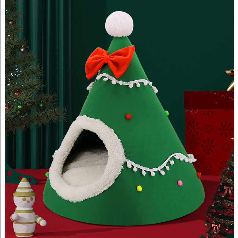 🎄 Halbgeschlossene Weihnachts-Höhle für Hunde & Katzen – Kuscheliges Winterbett mit weichem Plüsch, warm & schützend – perfektes Weihnachtsgeschenk für Haustiere