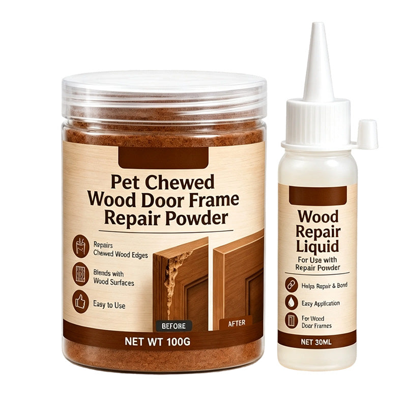 🛠️ Reparaturset für Holz-Türrahmen – Kratzer & Bissspuren von Hunden & Katzen einfach ausbessern – Spachtelmasse, Schleifpapier & Lack in einem Set
