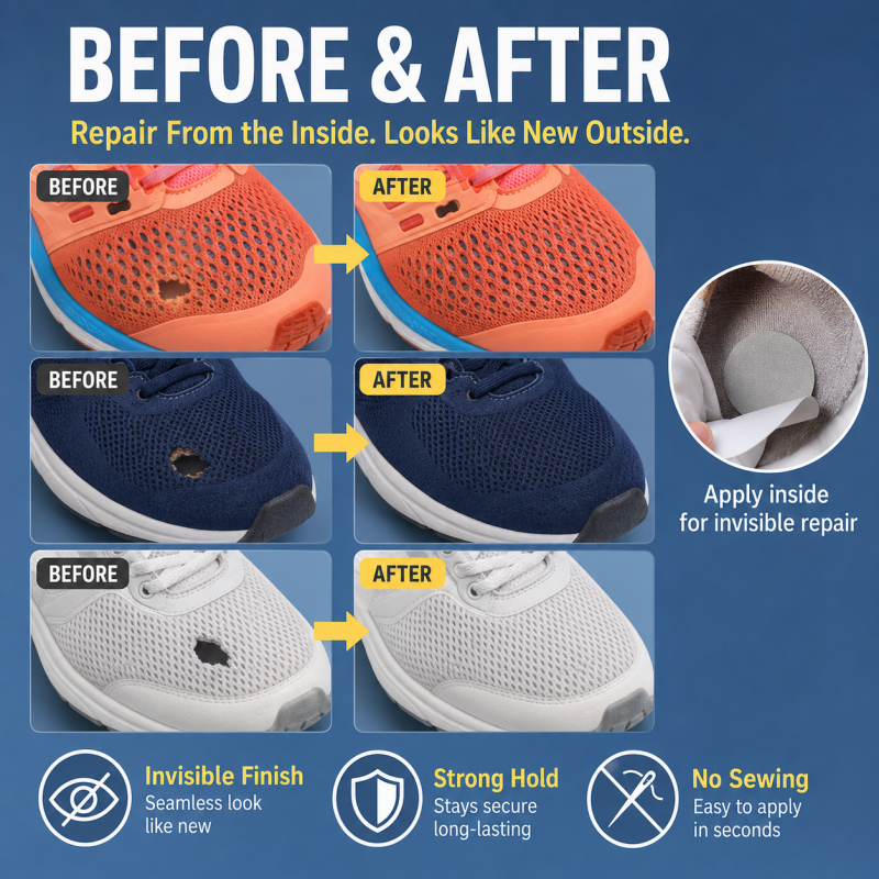 🔧 Alte Sneaker, neuer Look! – Selbstklebende Flicken für Löcher & Abnutzung – perfekte Farbe, einfaches Aufbügeln – ohne Nähen!