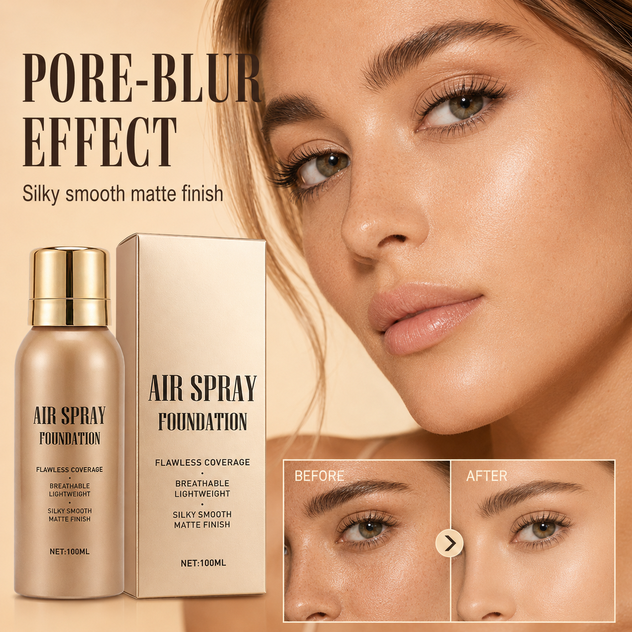 ⏰Jetzt 50 % Rabatt!✨💧 Air-Spray-Foundation – wasserfest, atmungsaktiv & langanhaltend – samtiges Finish, einfach aufgesprüht – für jeden Hauttyp