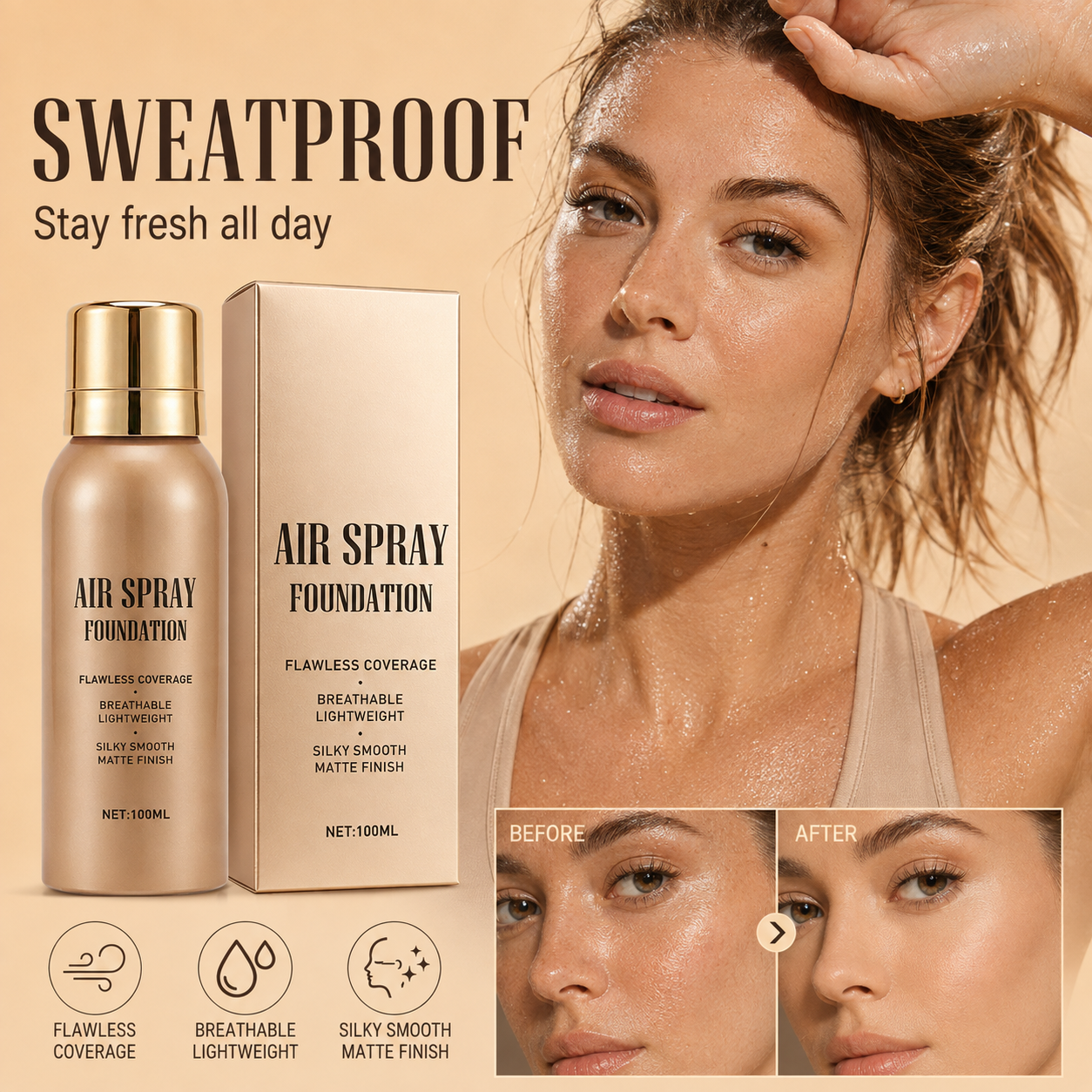 ⏰Jetzt 50 % Rabatt!✨💧 Air-Spray-Foundation – wasserfest, atmungsaktiv & langanhaltend – samtiges Finish, einfach aufgesprüht – für jeden Hauttyp