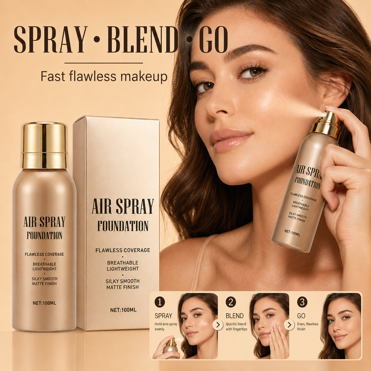 ⏰Jetzt 50 % Rabatt!✨💧 Air-Spray-Foundation – wasserfest, atmungsaktiv & langanhaltend – samtiges Finish, einfach aufgesprüht – für jeden Hauttyp