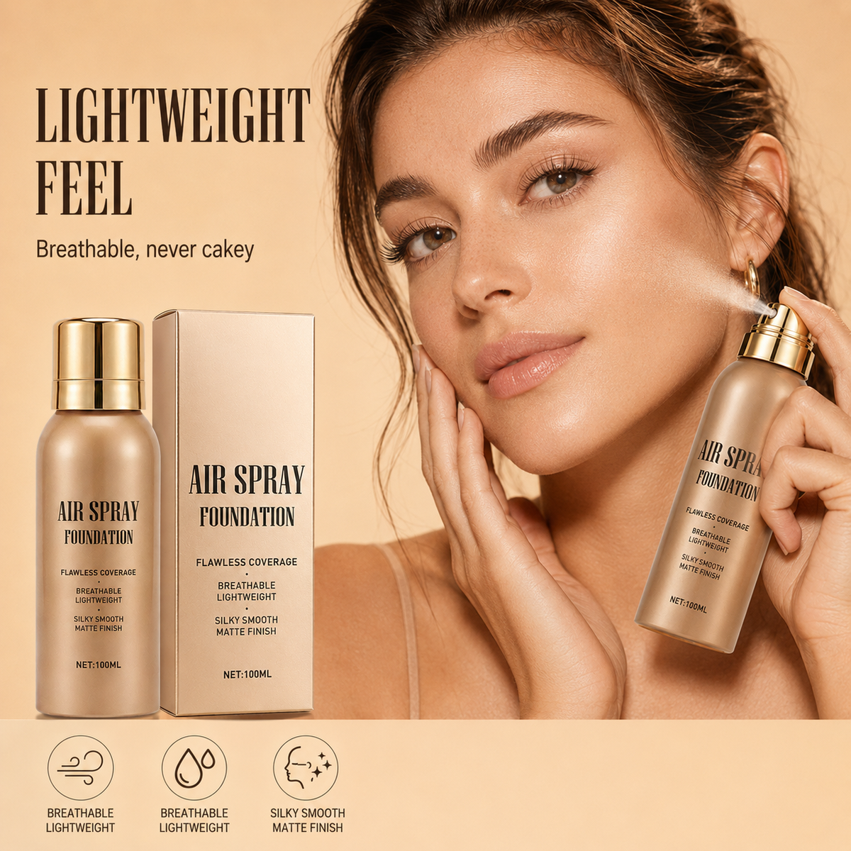 ⏰Jetzt 50 % Rabatt!✨💧 Air-Spray-Foundation – wasserfest, atmungsaktiv & langanhaltend – samtiges Finish, einfach aufgesprüht – für jeden Hauttyp