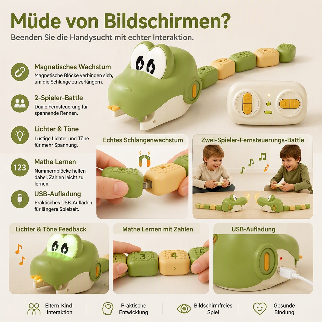 🐍🎮 RC Battle Snake – 50 % Rabatt! Magnetisches Zusammenstecken zum Verlängern, präzise Fernsteuerung – interaktiver Eltern-Kind-Wettbewerb. ⚡