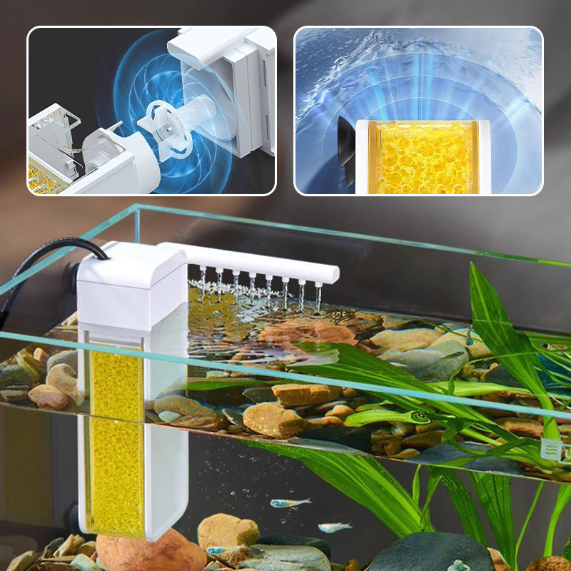 ⏰50% Rabatt🐠 Kleines Aquarium, leiser Filter – 3-in-1 Mini-Filter: filtration + Sauerstoff + Wasserbewegung – platzsparend, leise & einfach zu reinigen
