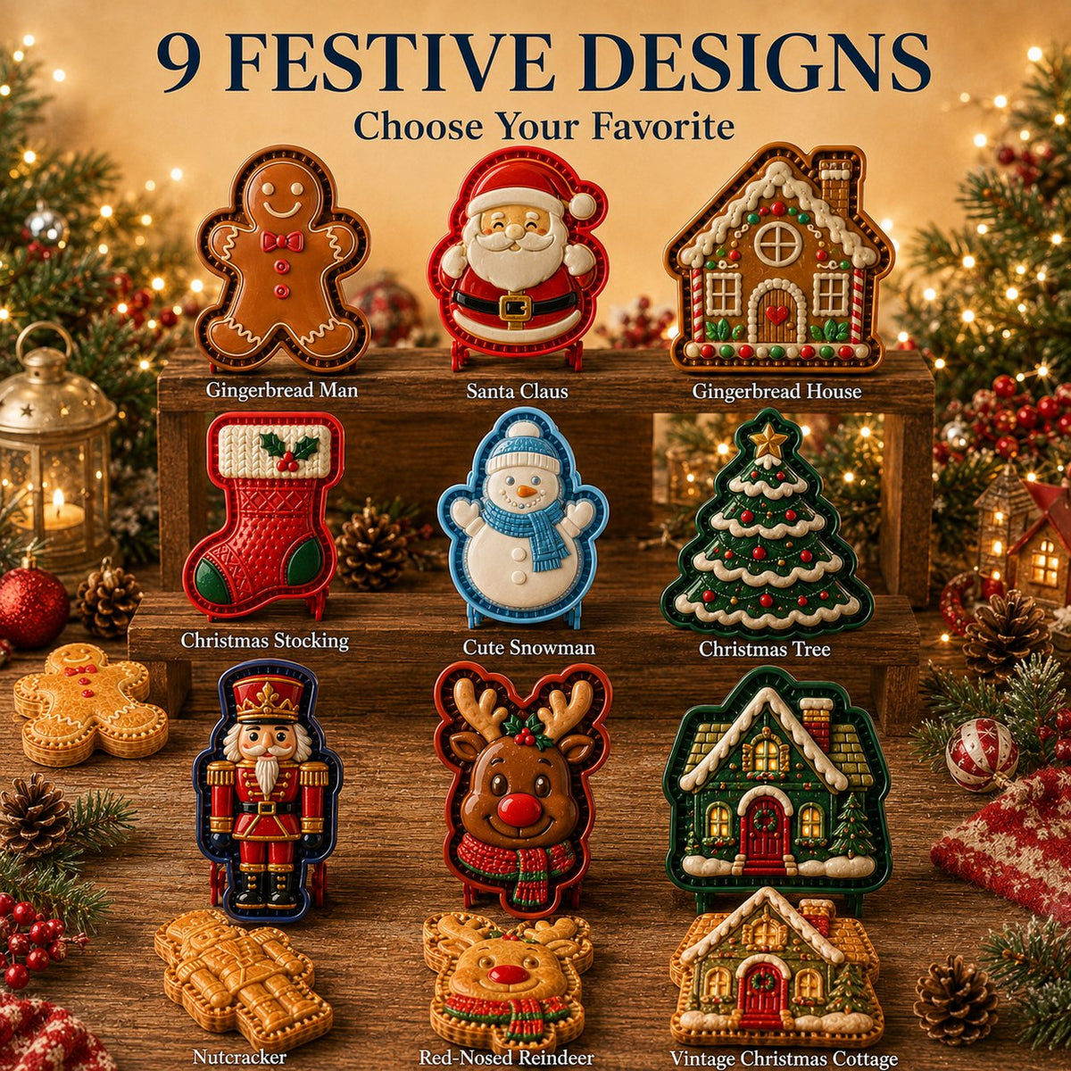 🔥🎁 🥳🎄 Weihnachtliches geprägtes Mini‑Kuchenförmchen‑Set | 8 festliche Motive für die Weihnachtsbäckerei