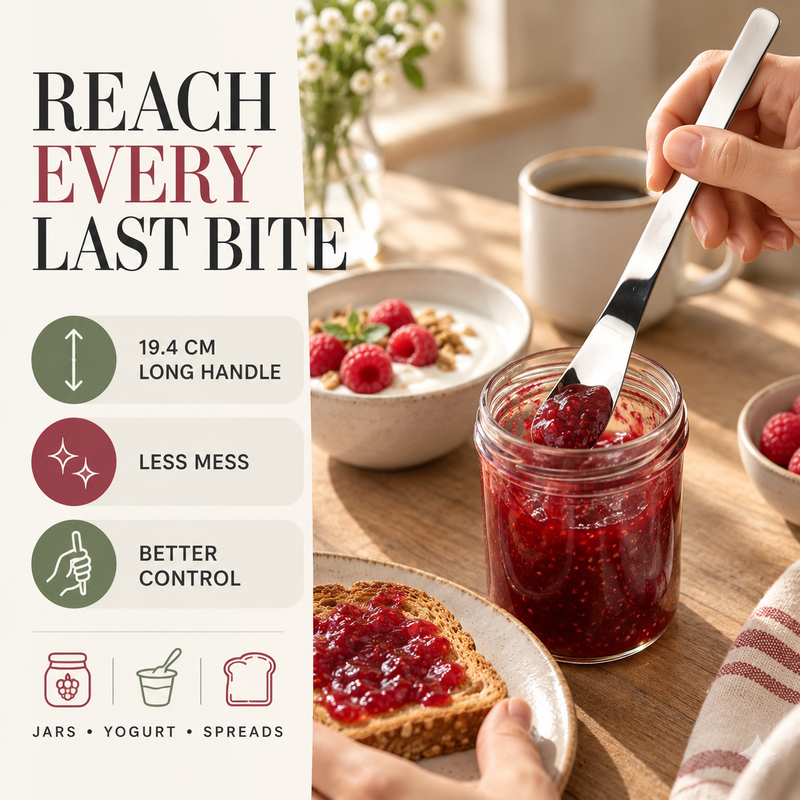 🍨 Perfekter Bissen für jeden Dessert-Moment! – Edelstahl-Dessertlöffel mit langem ergonomischem Griff – liegt angenehm in der Hand & erreicht mühelos jeden Becher ✨🥄