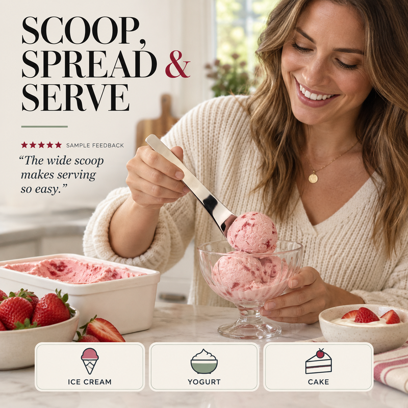 🍨 Perfekter Bissen für jeden Dessert-Moment! – Edelstahl-Dessertlöffel mit langem ergonomischem Griff – liegt angenehm in der Hand & erreicht mühelos jeden Becher ✨🥄