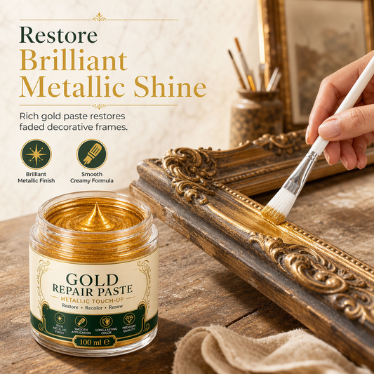 💥 50% sparen! Kratzer & mattes Gold? – Gold-Metallic-Reparaturpaste mit Pinsel – einfach auftragen, auffrischen & wie neu aussehen lassen – ohne Profi-Werkzeug ✨🖌️