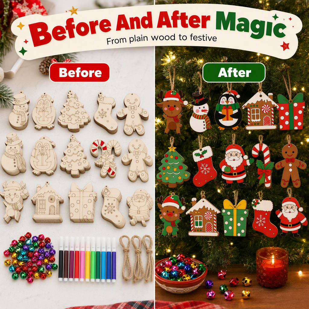 🔥 Zeitlich begrenzt! ✨DIY-Holzanhänger-Bastelset – mit Stiften & Glöckchen – kreativer Weihnachtsspaß für Kinder & Familie 🎄