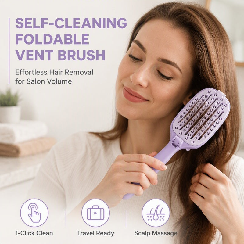⚡ Faltbare selbstreinigende Belüftungs-Haarbürste – tragbar, schnelltrocknend & easy clean
