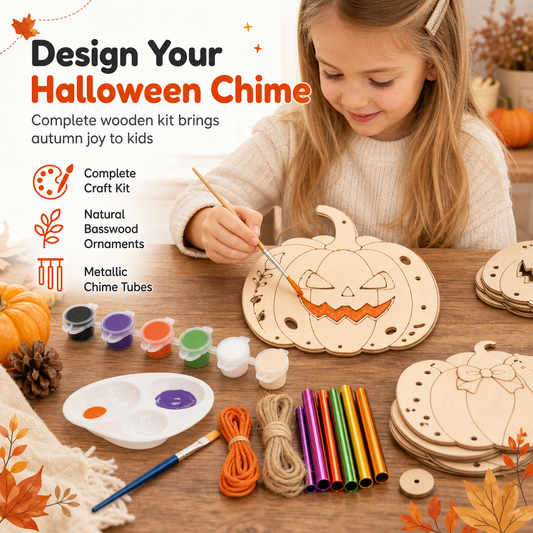 🎃 50% RABATT! 🪵 Holz-Kürbis-Bastelset – DIY-Windspiel für Halloween ✨