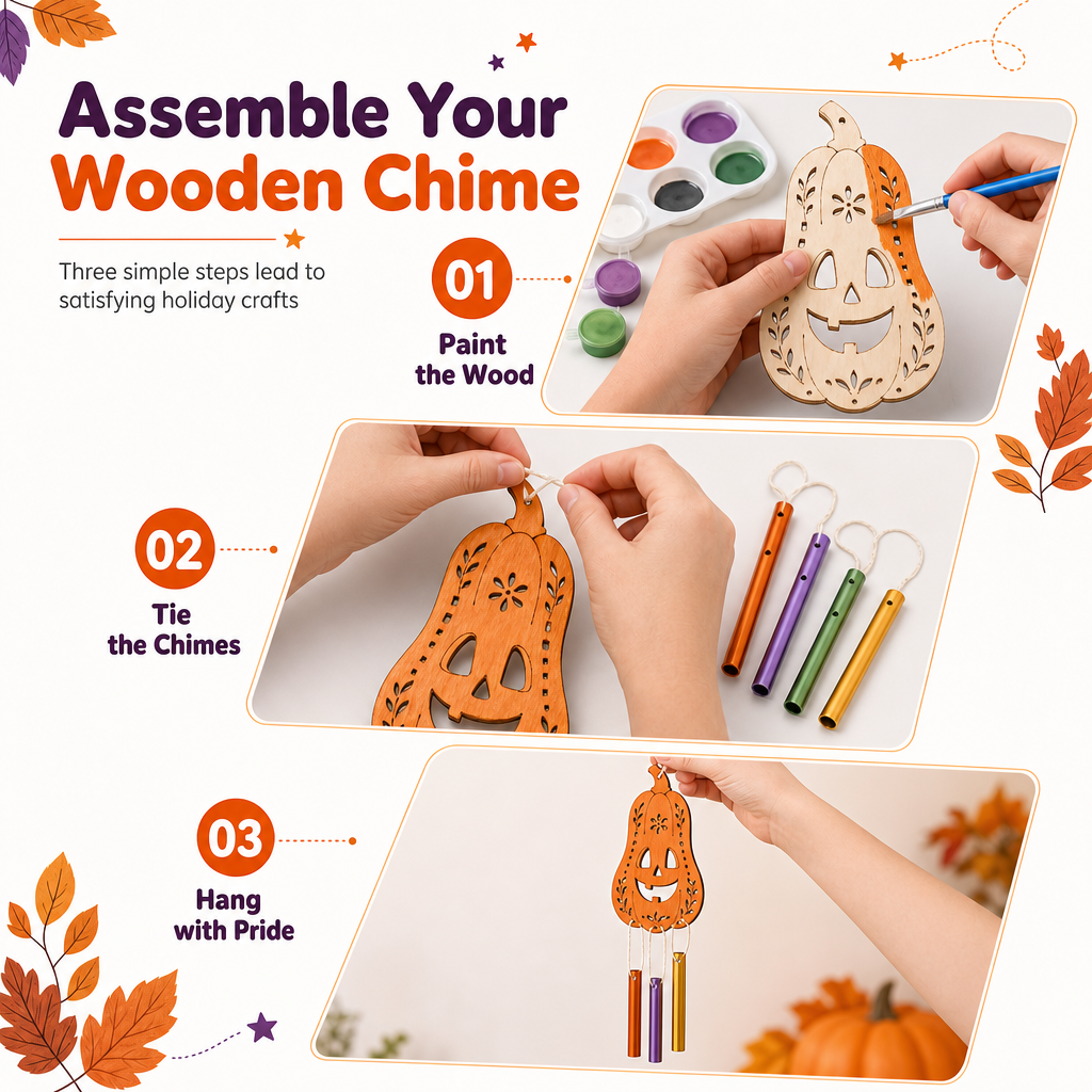 🎃 50% RABATT! 🪵 Holz-Kürbis-Bastelset – DIY-Windspiel für Halloween ✨
