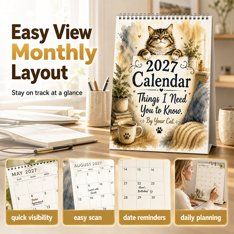 🐱🔥 50 % RABATT! 2027 A Cats Life Wandkalender – Monatliche niedliche Katzenfotos, großes Datumsraster, Feiertagsmarkierungen, dickes Papier, überall hängbare Wohn- und Bürodekoration ✨