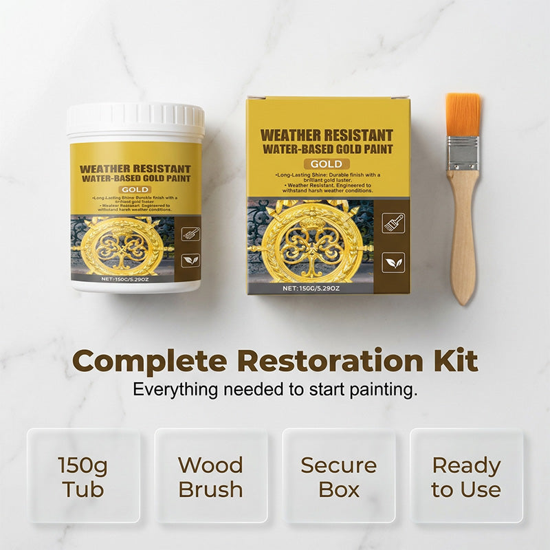 🎨 Goldglanz, der draußen hält! – Wetterbeständige Goldfarbe auf Wasserbasis – ideal für Deko, Möbel & Metall – geruchsarm, einfach zu streichen & für innen & außen 🏠✨