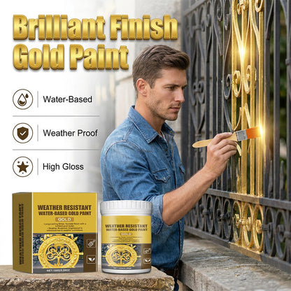 🎨 Goldglanz, der draußen hält! – Wetterbeständige Goldfarbe auf Wasserbasis – ideal für Deko, Möbel & Metall – geruchsarm, einfach zu streichen & für innen & außen 🏠✨