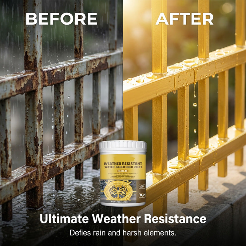 🎨 Goldglanz, der draußen hält! – Wetterbeständige Goldfarbe auf Wasserbasis – ideal für Deko, Möbel & Metall – geruchsarm, einfach zu streichen & für innen & außen 🏠✨