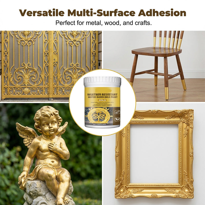 🎨 Goldglanz, der draußen hält! – Wetterbeständige Goldfarbe auf Wasserbasis – ideal für Deko, Möbel & Metall – geruchsarm, einfach zu streichen & für innen & außen 🏠✨
