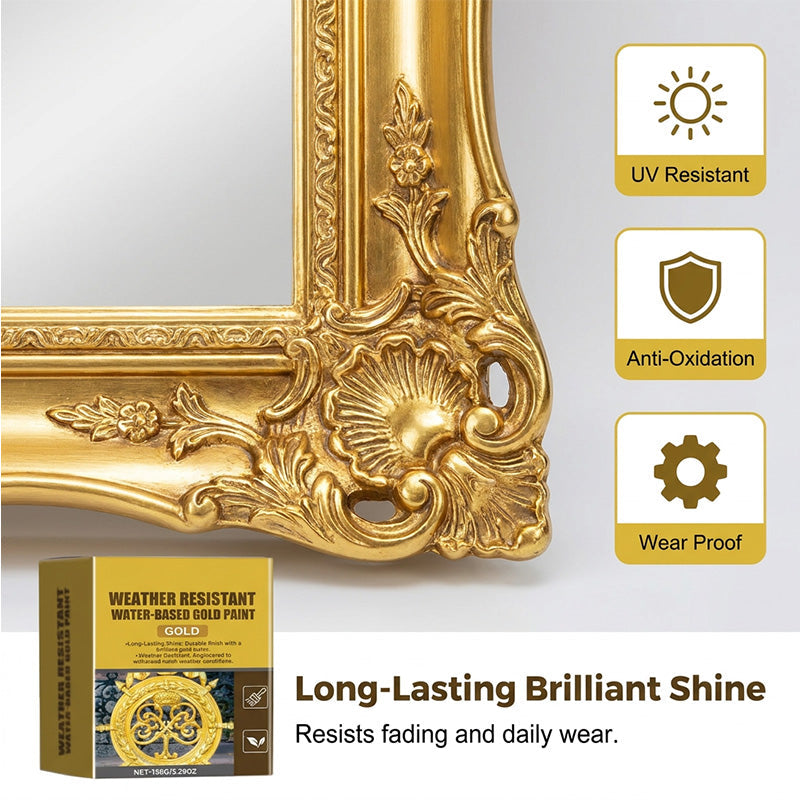 🎨 Goldglanz, der draußen hält! – Wetterbeständige Goldfarbe auf Wasserbasis – ideal für Deko, Möbel & Metall – geruchsarm, einfach zu streichen & für innen & außen 🏠✨