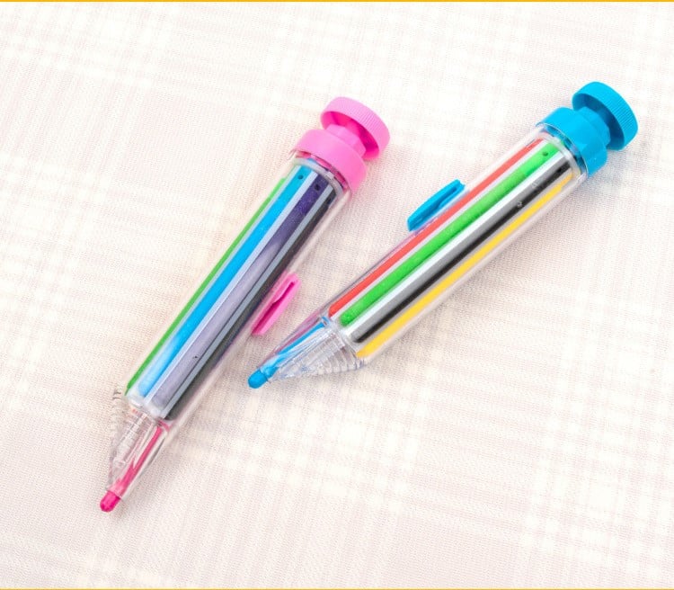 🌈🎨8-farbige Druckknopf-Buntstifte, frei von jeglichen chemischen Inhaltsstoffen, geeignet für Kinder zum Malen und Schreiben