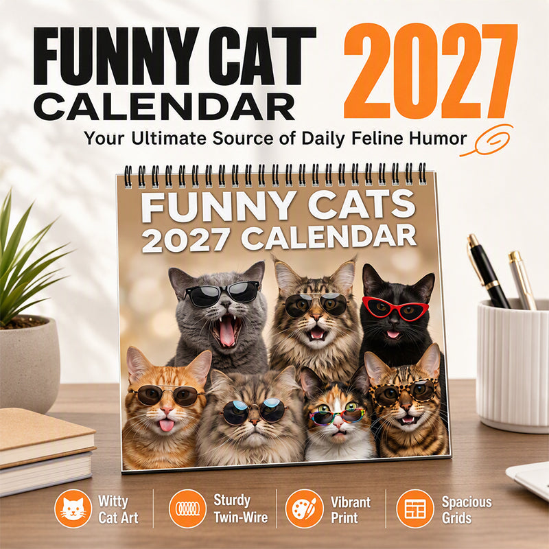 🐱 JETZT 50% RABATT! 2027 Lustiger Katzen-Wandkalender – Humorvoller Kitty-Foto-Schreibtischkalender, großes monatliches Raster, Doppelspiralbindung, niedliche Katzenkunstdekoration für Zuhause und Büro